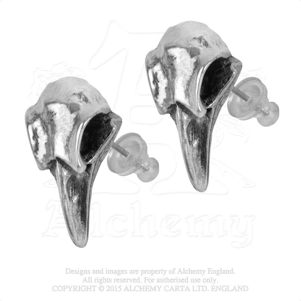 Rabeschadel Pewter Stud Bird Skull Earrings by Alchemy England 1977