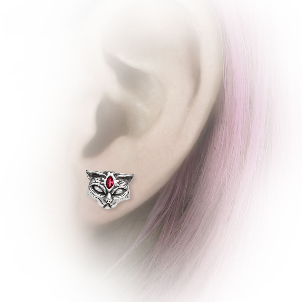 Sacred Cat Pewter Stud Earrings -by Alchemy England 1977