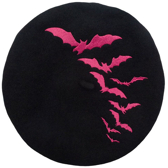 Bat Repeat Beret by Kreepsville 666 - Black With Pink Bats