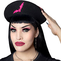 Bat Repeat Beret by Kreepsville 666 - Black With Pink Bats