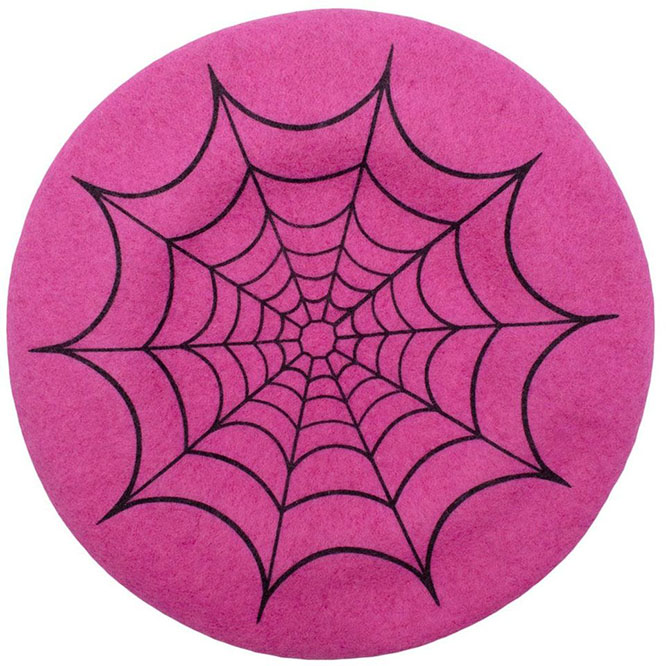 Pink Beret by Kreepsville 666 - Pink w Black Web & Spider