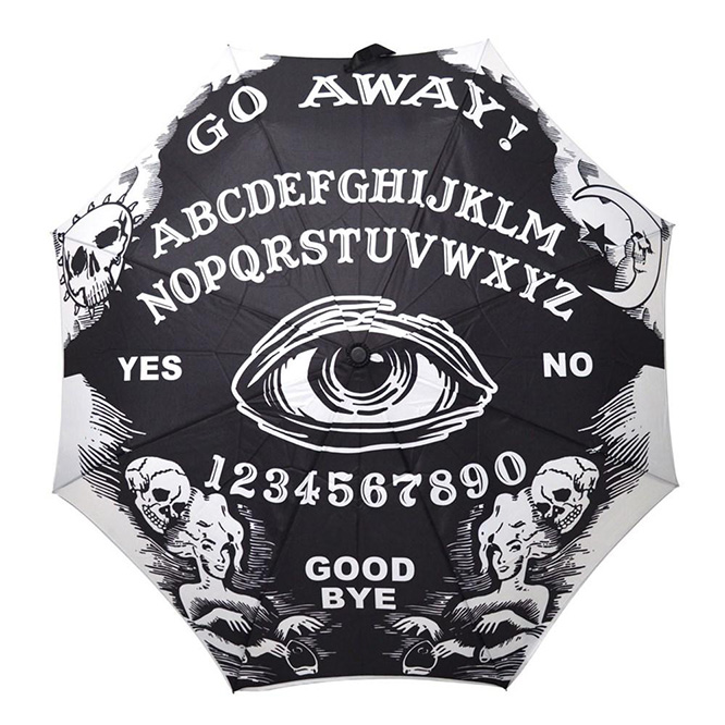 Skull Handle Go Away Ouija Umbrella by Kreepsville 666