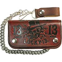 Death or Glory embossed leather wallet with chain by Lucky 13 - in antique brown