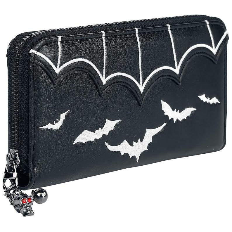 Salem Large Bat Wallet/Clutch by Banned Apparel- white embroidery