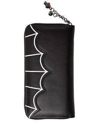 Salem Large Bat Wallet/Clutch by Banned Apparel- white embroidery