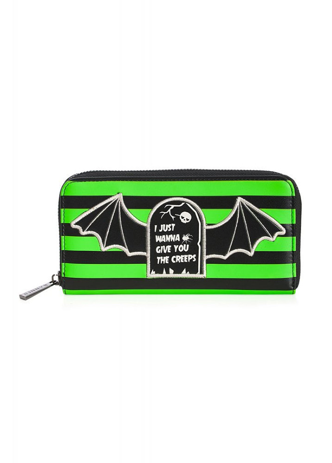 I Just Want To Give You The Creeps Striped Wallet/Clutch by Banned Apparel- Green