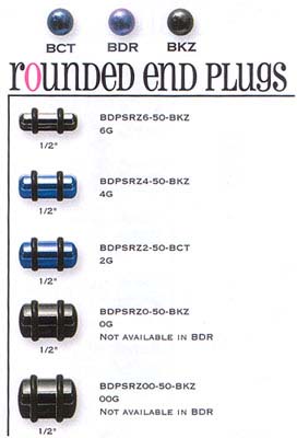 Color Plated Surgical Grade Stainless Steel Plug With Rounded Ends And 2 Rubber O-Rings (1/2" long) (Sale price!)