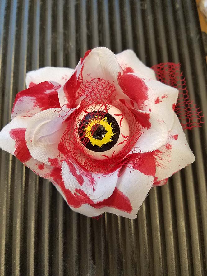 Eyeleen Bloody Eyeball Flower hair clip by Hairy Scary - SALE
