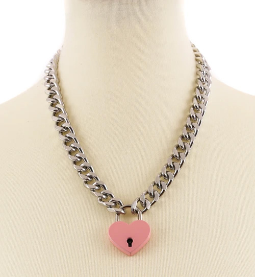 Heart Shaped Lock & Chain Necklace by Funk Plus (Various Color Locks)