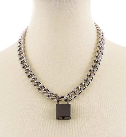 Lock & Chain Necklace by Funk Plus (Various Color Locks)