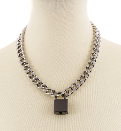 Lock & Chain Necklace by Funk Plus (Silver Chain, Various Color Locks)