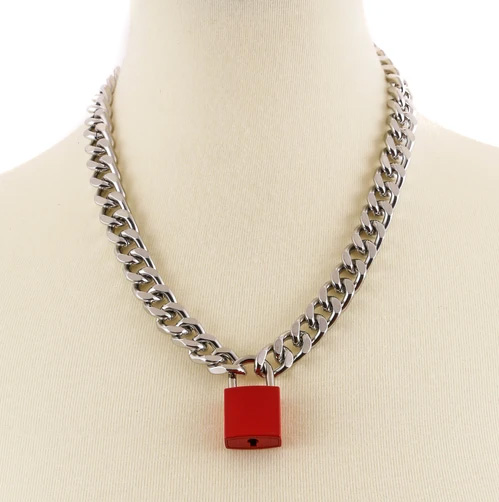 Lock & Chain Necklace by Funk Plus (Silver Chain, Various Color Locks)