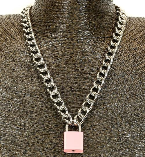 Lock & Chain Necklace by Funk Plus (Silver Chain, Various Color Locks)