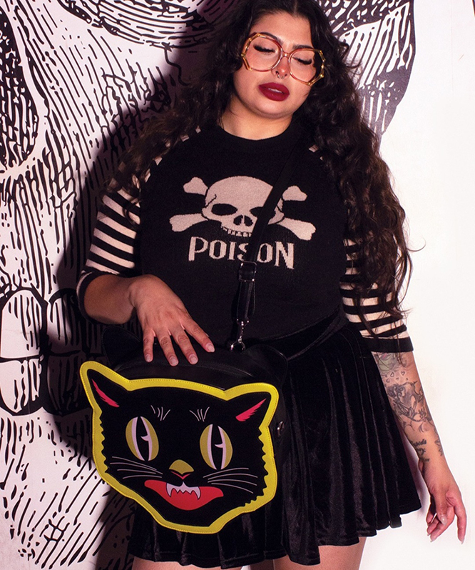 Mitzi Halloween Cat Face Convertible Backpack / Crosssbody Purse by Oblong Box Shop