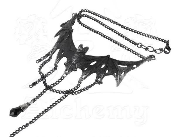 Villa Diodati Chained Bat Pewter Necklace by Alchemy England 1977