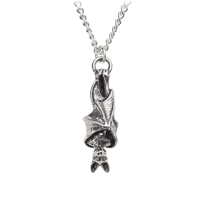 Awaiting the Eventide Bat Pewter Pendant Necklace by Alchemy England 1977