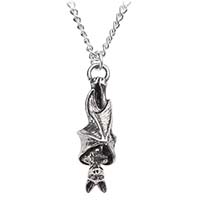 Awaiting the Eventide Bat Pewter Pendant Necklace by Alchemy England 1977