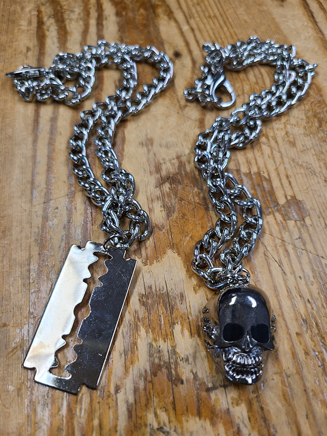 Large Skull Necklace by Switchblade Stiletto - Thick Chain