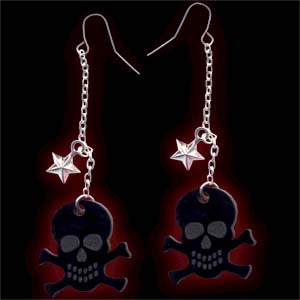 Earrings by Sourpuss- Black Skull & Star - SALE