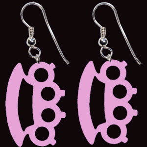 Earrings by Sourpuss- Fuschia Brass Knuckles dangle earrings - SALE