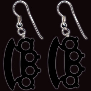 Earrings by Sourpuss- Black Brass Knuckles dangle earrings - SALE