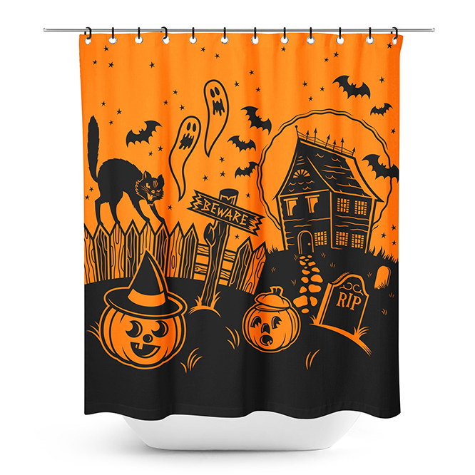 Sourpuss Haunted House Print Shower Curtain 