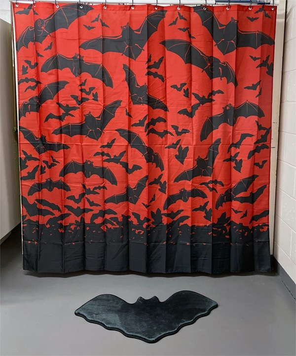Spooksville Bats Shower Curtain by Sourpuss - Burgundy Red