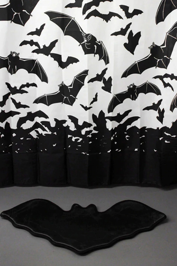 Spooksville Bats Shower Curtain by Sourpuss - black & white