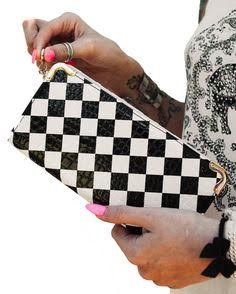 White & Black Checkerboard Large Girls Wallet/Clutch by Banned Apparel