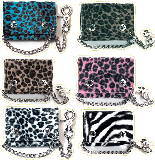 Fuzzy Animal Print Chain Wallet