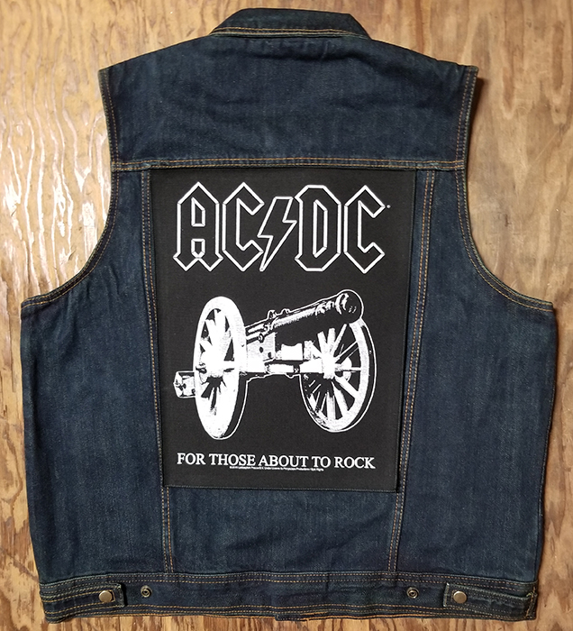 AC/DC- For Those About To Rock (White Print) Sewn Edge Back Patch (bp32)