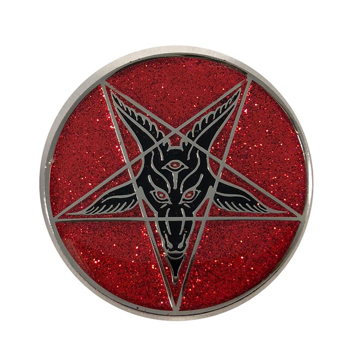 Goat Baphomet Enamel Pin Badge by Kreepsville 666 - Red Glitter (MP212) 