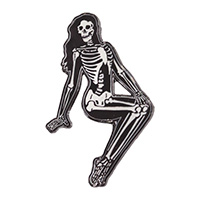 Skeleton Sitting Pin Up GIrl Enamel Pin by Kreepsville 666 - glows in the dark (MP67)