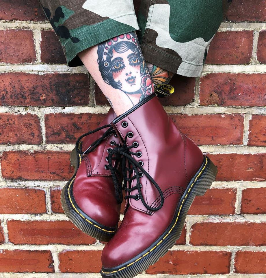 8 Eye Cherry Smooth Boots by Dr. Martens