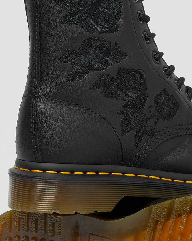 8 Eye Vonda Floral Soft Black Boots by Dr. Martens (Womens)