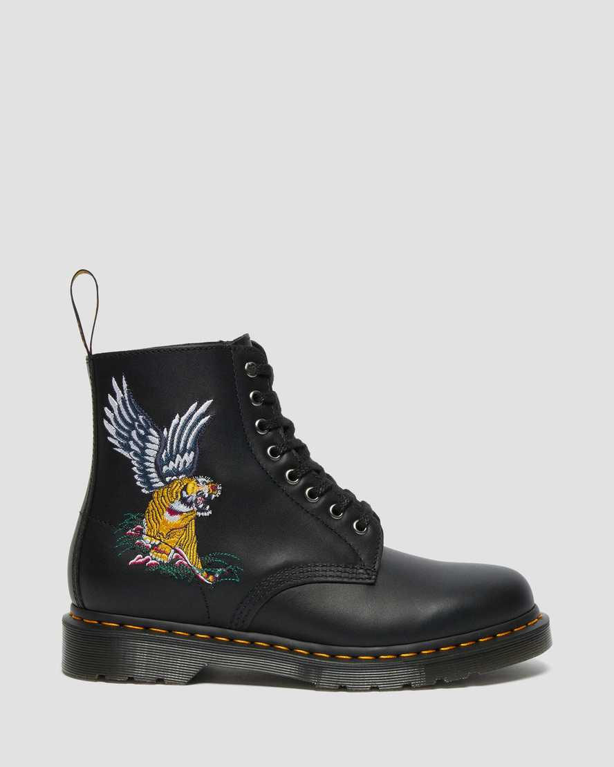 8 Eye Black Nappa Souvenir (Japanese Sukajan Embroidered) Boots by Dr. Martens