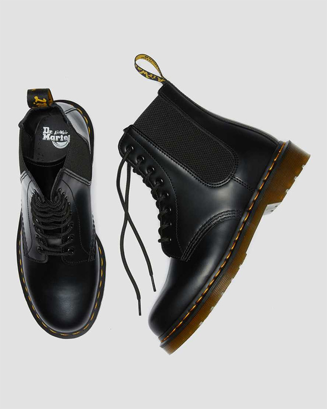 8 Eye Harper Boots in Black Smooth by Dr. Martens