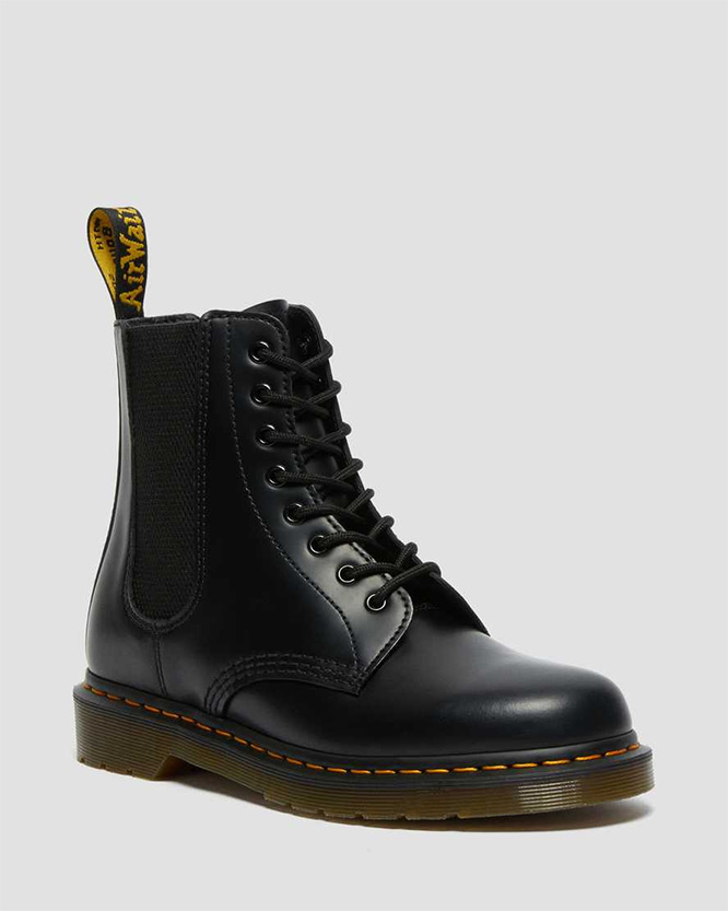 8 Eye Harper Boots in Black Smooth by Dr. Martens