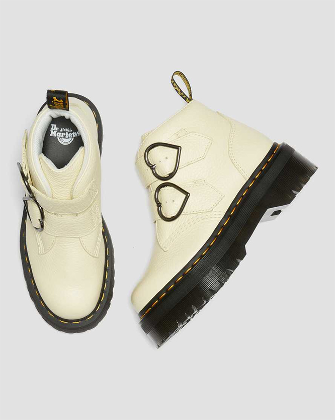 Devon Heart Toile Cream Milled Nappa Platform Boots by Dr. Martens ...