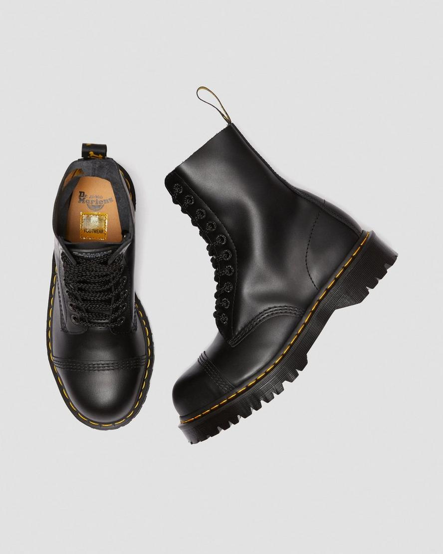10 Eye Black Fine Haircell Steel Toe With Black Sole And Stitched Toe Boots by Dr. Martens (Sale price!)