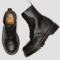10 Eye Black Fine Haircell Steel Toe With Black Sole And Stitched Toe Dr. Martens Boot