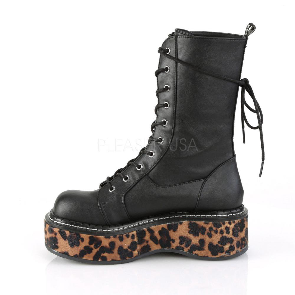 Emily 350 Leopard Platform Combat Boot by Demonia Footwear - in Black
