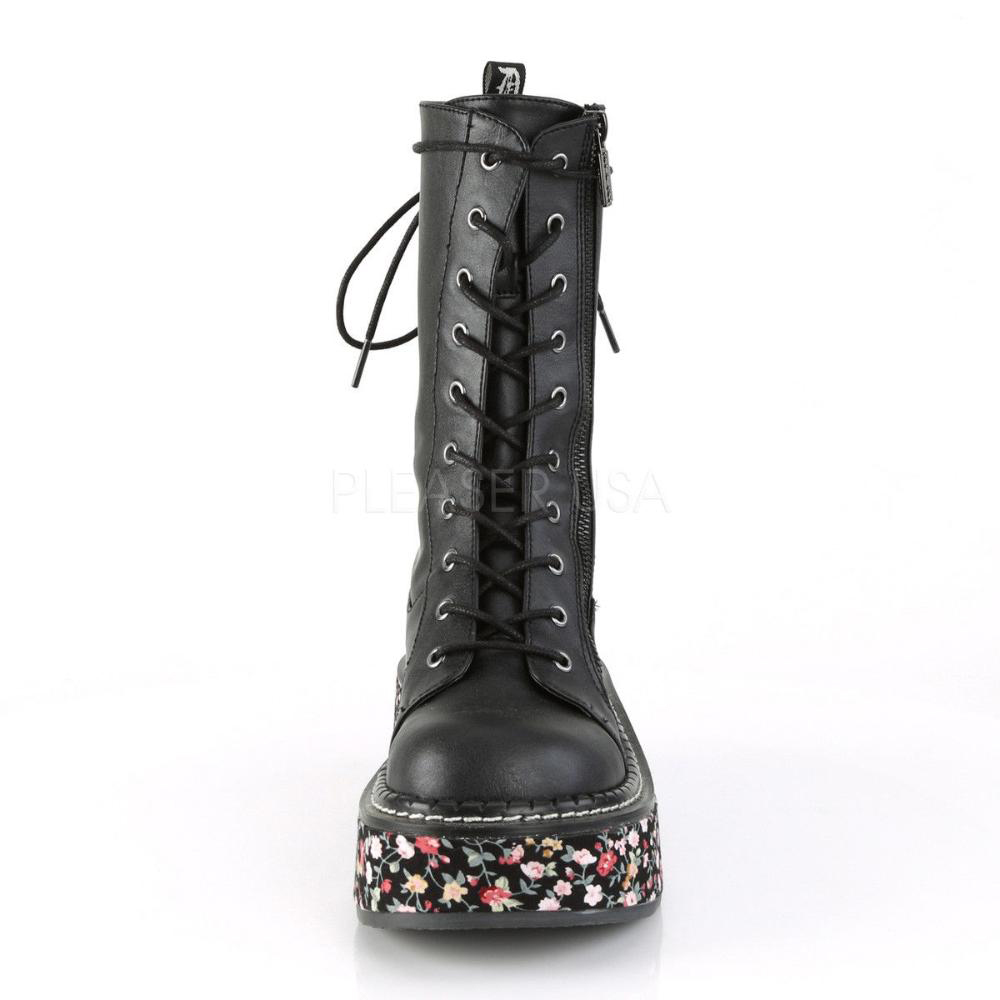 Emily 350 Floral Platform Combat Boot by Demonia Footwear - in Black