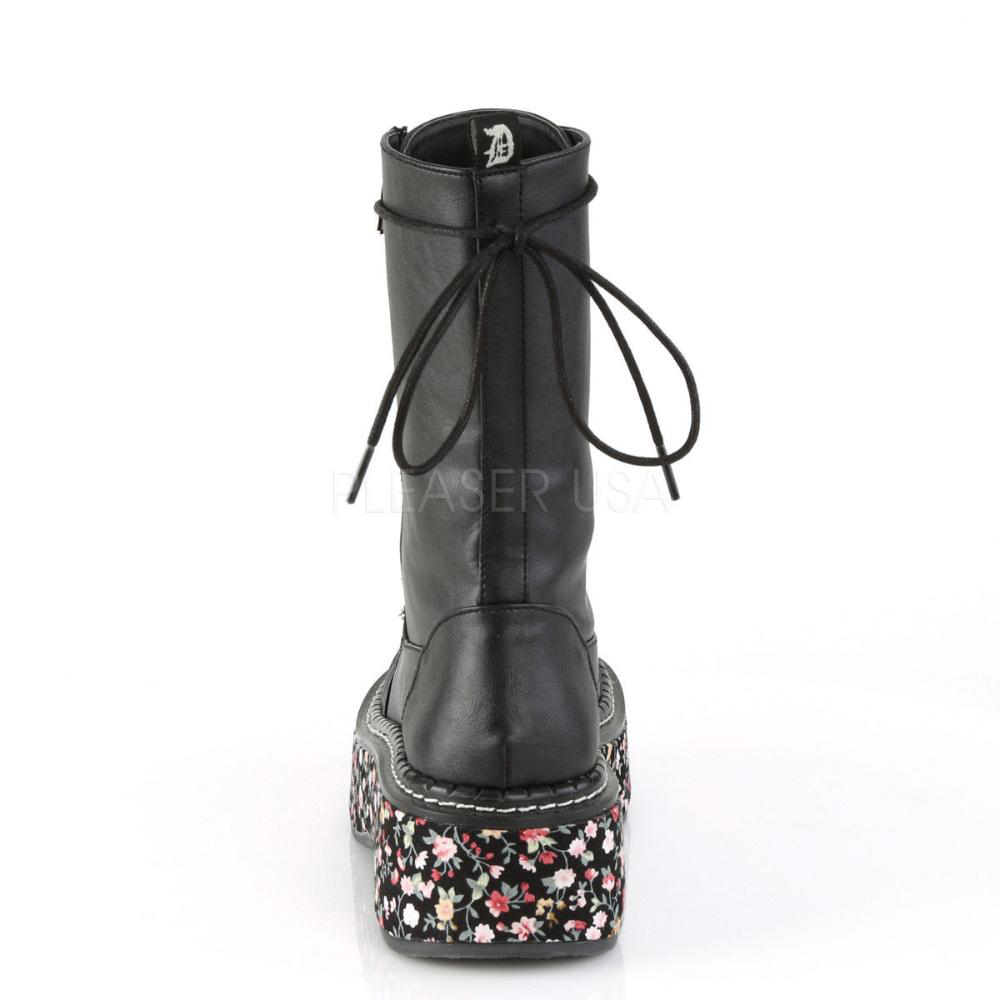 Emily 350 Floral Platform Combat Boot by Demonia Footwear - in Black