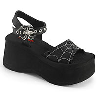 Matte Black Vegan Spider Buckle & Web Sandal Funn-10 by Demonia Footwear 