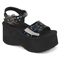 Black Patent Holo Spider Buckle & Web Sandal Funn-10 by Demonia Footwear - sz 6 & 7 only