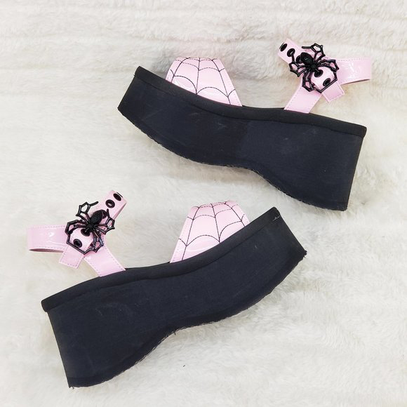 Baby Pink Holo Spider Buckle & Web Sandal Funn-10 by Demonia Footwear - SALE
