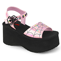 Baby Pink Holo Spider Buckle & Web Sandal Funn-10 by Demonia Footwear - SALE