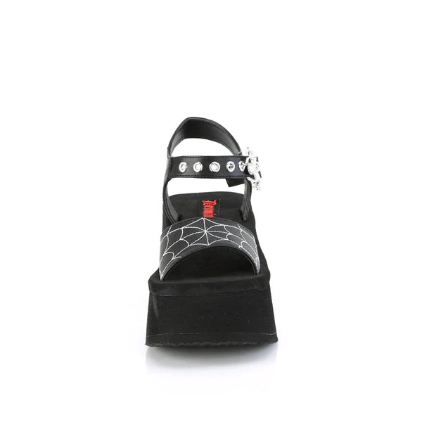 Matte Black Vegan Spider Buckle & Web Sandal Funn-10 by Demonia Footwear 