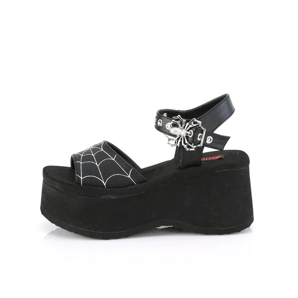 Matte Black Vegan Spider Buckle & Web Sandal Funn-10 by Demonia Footwear - sz 7 only